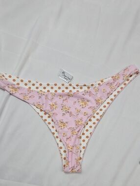 Dippin' Daisy's Pink Floral & Tan Polka Dot Reversible Bikini Bottoms XL
